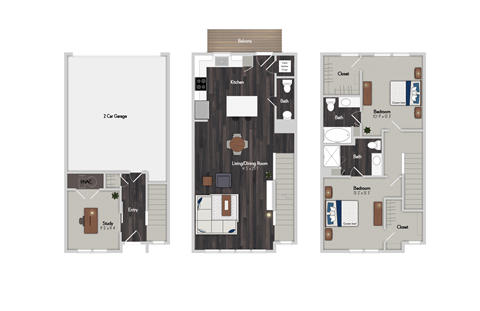 Floor plan for 2 beds, 2 baths, 1550 sqft